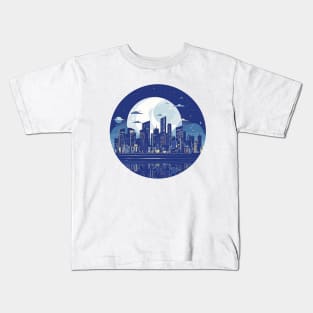 Modern City Skyline Landscape At Night Discovery Kids T-Shirt